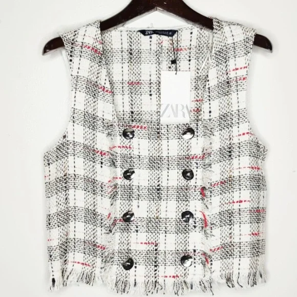 NWT Zara tweed top with buttons - Picture 2 of 9